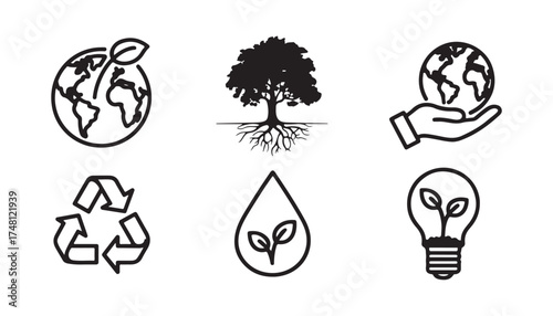 Set of ecology and environmental icons vector design elements isolated