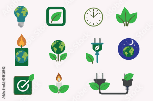 Renewable energy green eco friendly environment vector illustration concept collection
