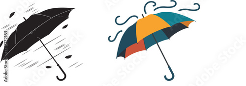 Two Umbrella Icons representing Weather Conditions Rainy and Windy Days