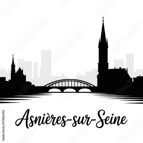 ‎Asnières-sur-Seine France Skyline Silhouette — Elegant Vector Illustration of a Parisian Riverside Suburb