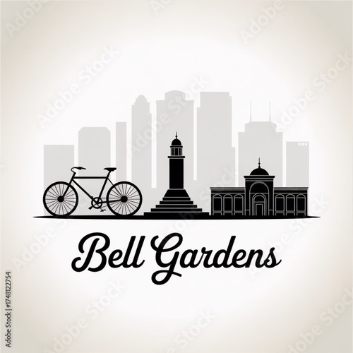 ‎Bell Gardens Skyline Silhouette — Urban Southern California City Vector Illustration