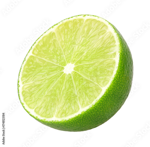 Natural fresh lime half isolated, transparent png, PNG format, cut out