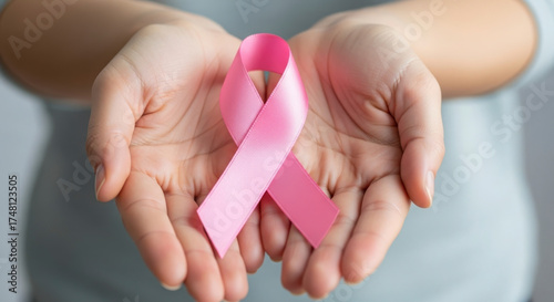 Wallpaper Mural Hands holding a pink ribbon for breast cancer awareness support Torontodigital.ca