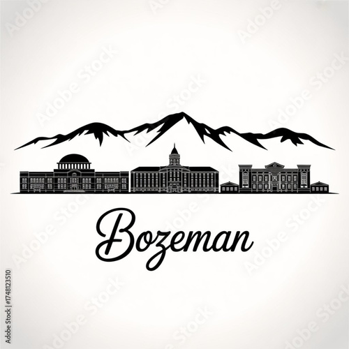 Wallpaper Mural Bozeman Montana Skyline Silhouette — Gateway to Yellowstone and the Bridger Mountains Vector Illustration Torontodigital.ca