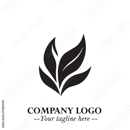 Leaf Logo Symbol Black on White Background in Elegant Minimalist Vector Design for Eco Branding