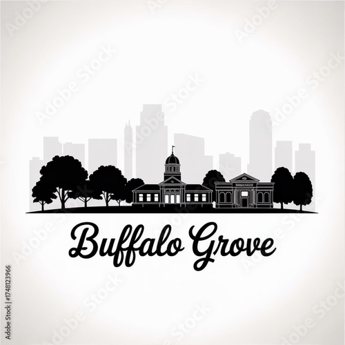 ‎Buffalo Grove Skyline Silhouette — Suburban Chicago Area Vector Illustration