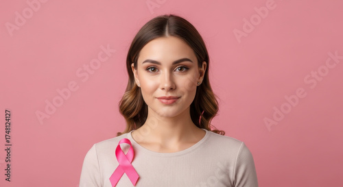 Wallpaper Mural Woman Wearing Pink Ribbon Symbol for Breast Cancer Awareness Month Torontodigital.ca