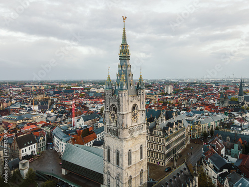 Wallpaper Mural Drone View Over Ghent with Belfry Tower Torontodigital.ca