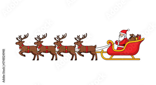 Santa Claus Delivering Gifts in a Sleigh Pulled by Reindeer on a Festive Christmas Eve