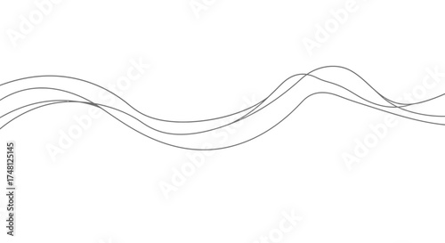 Minimalist vector illustration featuring smooth, flowing grey lines on a clean white background, creating an abstract and modern wave pattern suitable for design elements