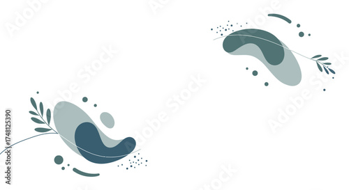 Minimalist abstract vector illustration with fluid organic shapes and delicate botanical elements, ideal for clean backgrounds, modern digital layouts, and elegant design