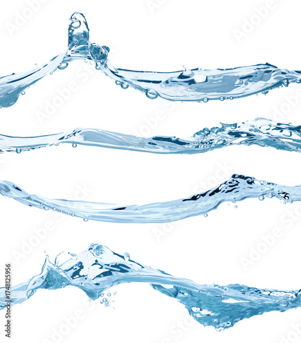 Set of transparent water waves isolated on transparent background