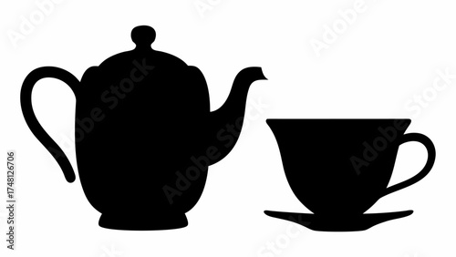 Elegant teapot and teacup silhouette for inviting coffee shop branding or sophisticated tea party invitations, enhancing your design with simple beauty