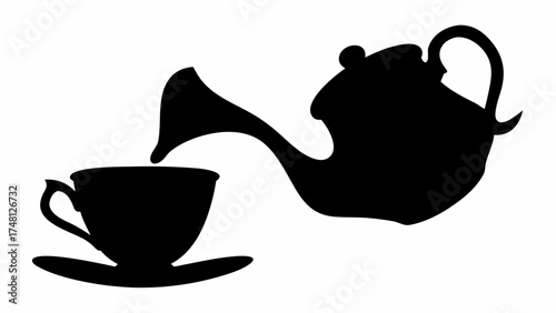 Elegant teapot pouring tea into a cup, inviting calm and relaxation, perfect for tea time promotions or stylish cafe branding, a modern beverage moment
