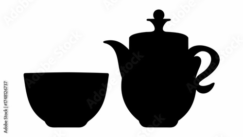 Classic teapot and cup silhouette exudes elegance and warmth, perfect for branding, menus, or cozy café designs with a minimalist style