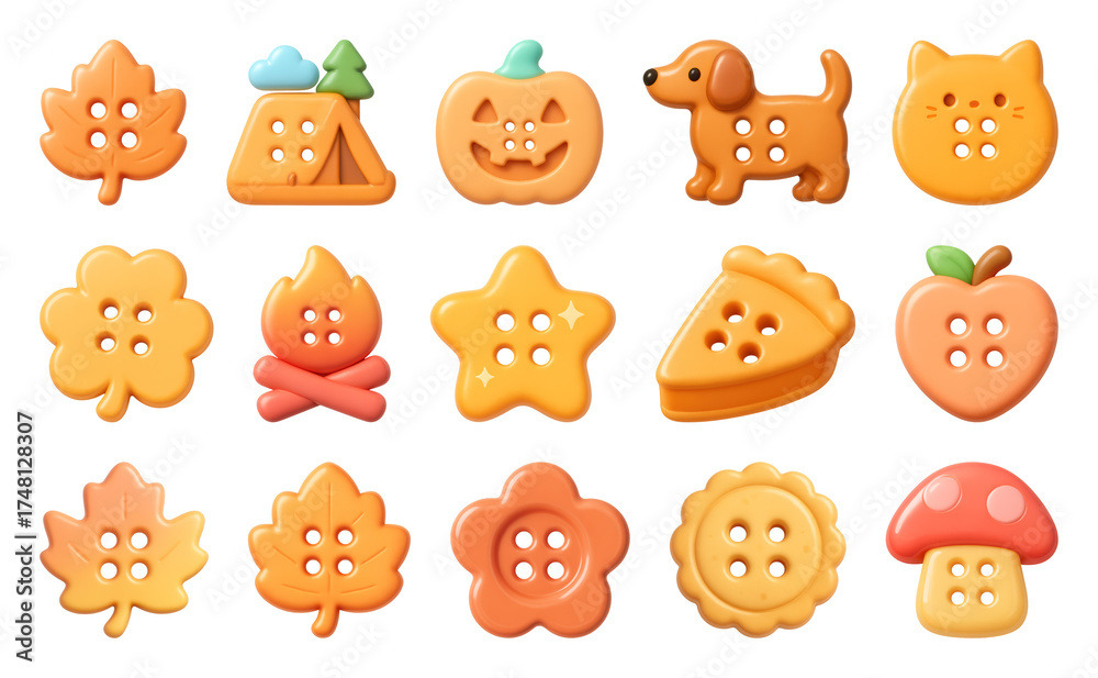 Fototapeta premium PNG Autumn-themed cute button collection, element set on transparent background