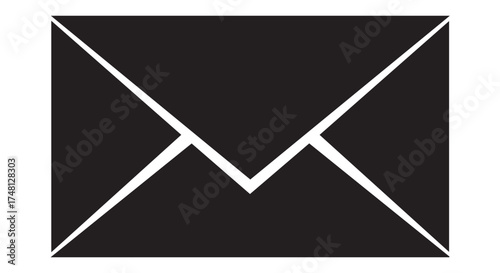 Black silhouette of an open envelope with white triangular flaps, isolated on a transparent background