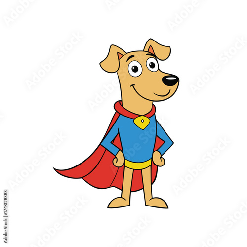 Dog Wearing Superhero Cape Vector Art on White Background