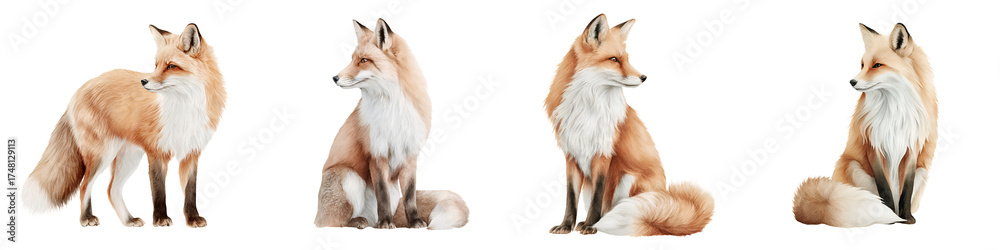 Obraz premium Watercolor Red Fox Collection on White