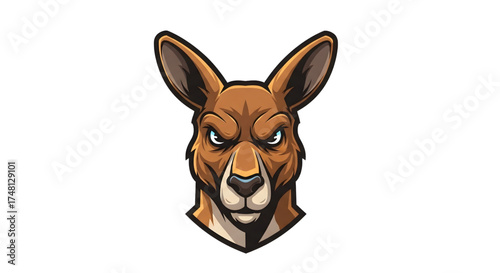 Intense kangaroo mascot head with piercing eyes, perfect for sports teams or branding, conveying strength and determination, originally a scalable vector graphic