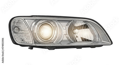 A modern composite car headlight assembly with multiple bulbs and reflectors, isolated against a plain white background.