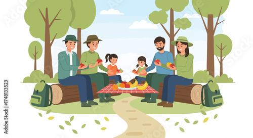 Families enjoying a relaxing picnic in the park, families bonding during picnic and outdoors