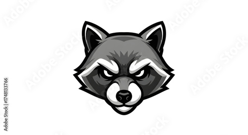 Bold raccoon mascot logo, ready for your sports team or esports brand, a fierce and modern icon that's both edgy and professional, perfect for branding