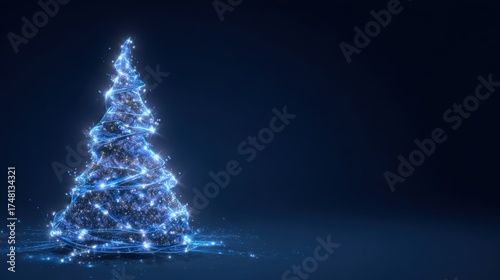 digital glowing tech christmas tree on blue background	
