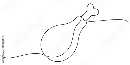 Chiken meat continuous line. Continuous one line drawing of fried chicken. Fast food concept. Single line drawing. Vector illustration