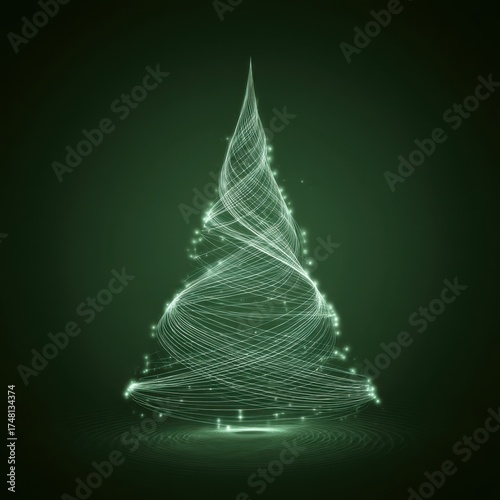 digital glowing tech christmas tree on green background	
