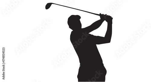 Silhouette of a golfer swinging a club, isolated on transparent background
