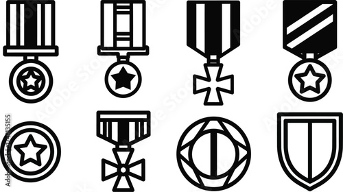 Vector art of a set of military medals and awards, honoring service and achievement