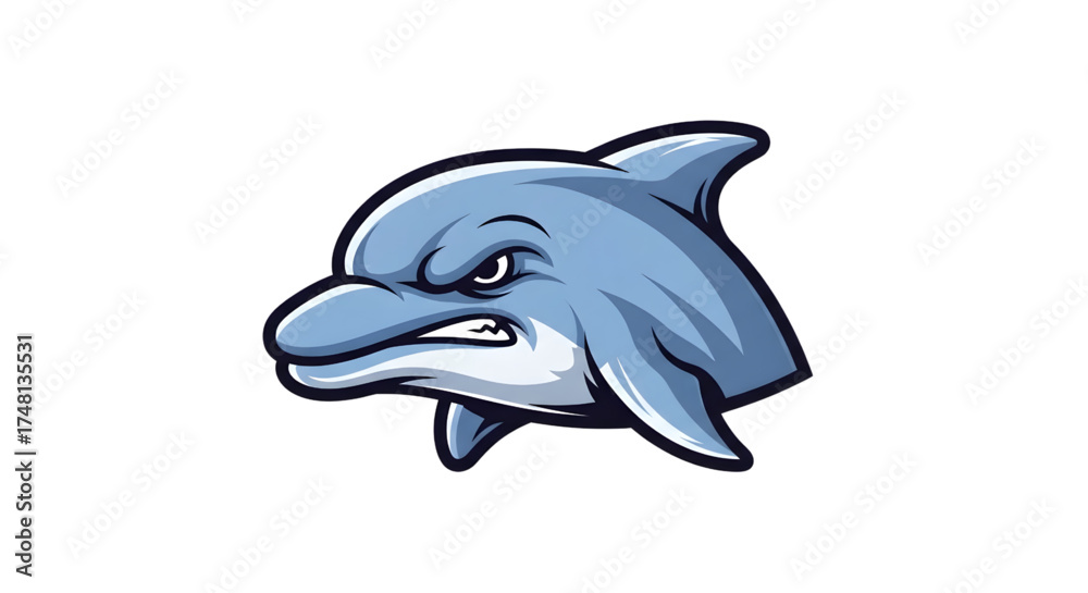 Obraz premium Aggressive dolphin logo, perfect for esports team, sports branding, or edgy mascot design, conveying strength and determination with a powerful, modern aesthetic