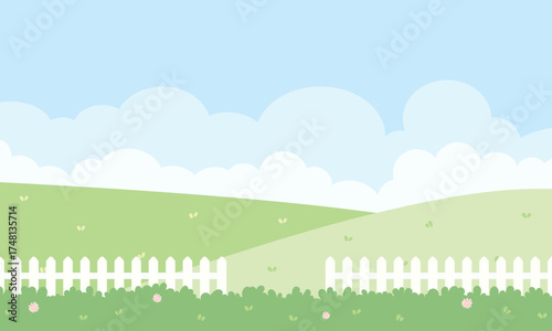 Cute Kawaii Cartoon Landscape Background Hill with Sky
