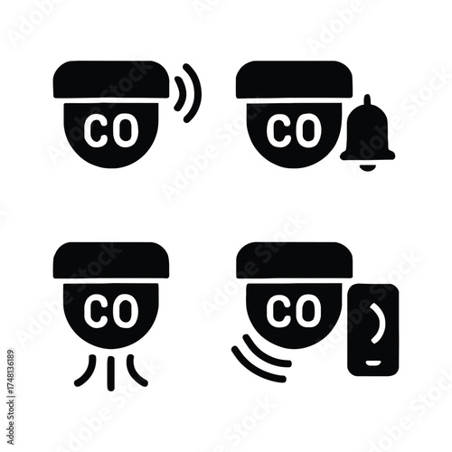 Smart carbon monoxide detector icons, vector illustration