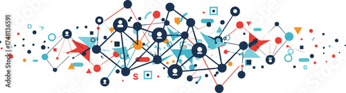 Abstract Network of People, Nodes, and Connections Representing Social Networks or Technology Data Flows