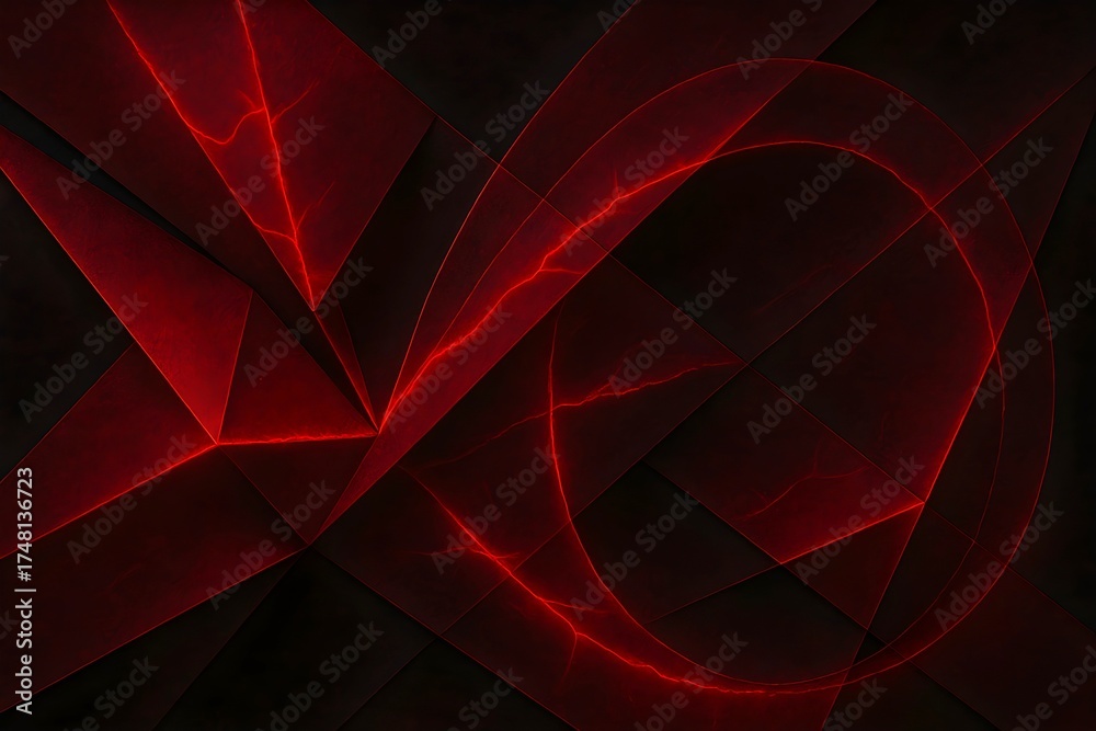 Obraz premium Crimson Fracture Geometry – Abstract Red Lightning Pattern on Dark Panels