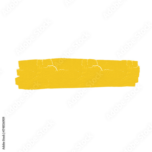 Textured yellow brushstroke on white background, distressed and artistic paint accent.