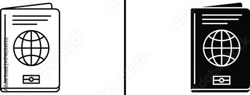 Passport Icon with Globe, International Travel and Identity Vector