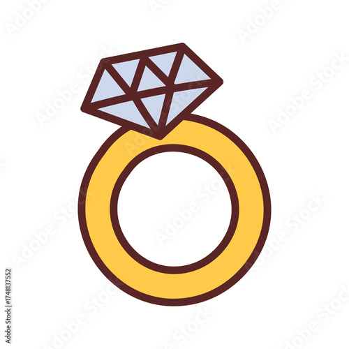 A golden ring with a faceted diamond gemstone on a transparent background symbolizing love and commitment