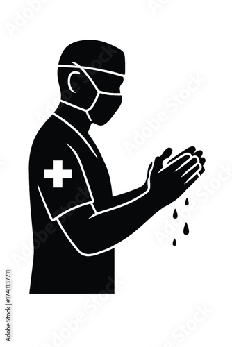 Surgeon washing hands vector illustration