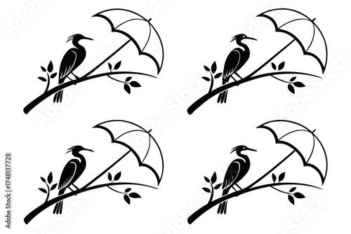 Minimalist icon of a bird perched under an umbrella