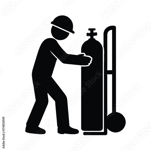 Worker storing gas cylinder silhouette illustration