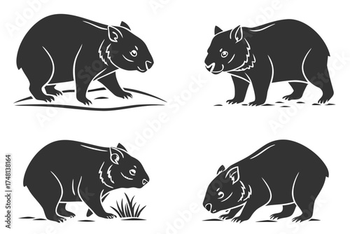 Eight minimalist wombat icons in black yellow cyan magenta