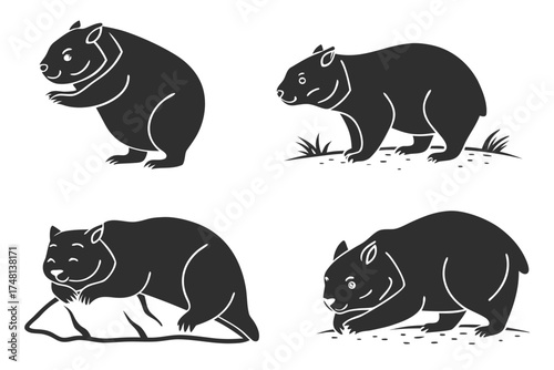 Minimalist wombat icon set with black and yellow accents