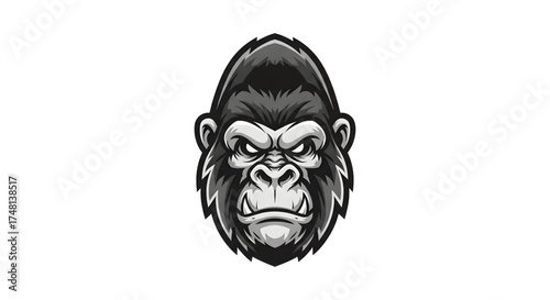Powerful gorilla mascot head logo for esports team or brand, fierce and intimidating, perfect for gaming, sports, or edgy apparel designs, strength and dominance