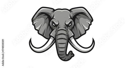 Powerful elephant mascot logo, designed with sharp details and an intense gaze, perfect for sports teams or business branding, radiating strength and determination