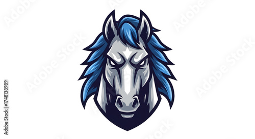 Powerful horse head logo design with a dynamic blue mane, perfect for sports teams, gaming clans, and branding that needs a strong, fierce edge