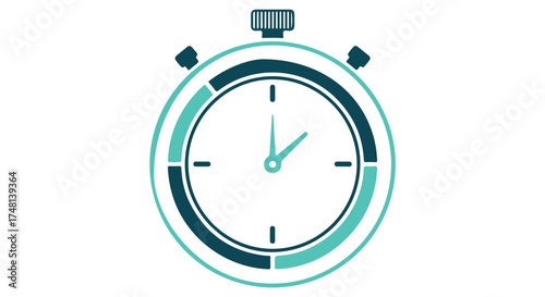 Closeup of a stopwatch with teal and dark blue accents, isolated on transparent background