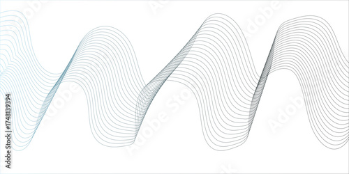 Abstract modern wave with thin, flowing lines with smooth gradient from coral blue to orange and white. smooth, curved, overlapping lines & sense of motion and fluidity. Freshness and energy.